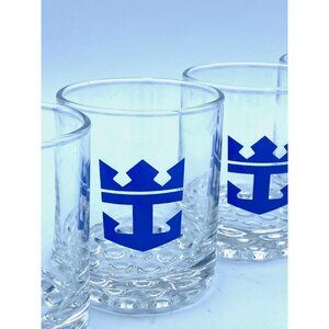 Royal Caribbean Cruise Blue Anchor Whiskey Low Ball Glasses Hobnail SET of 3